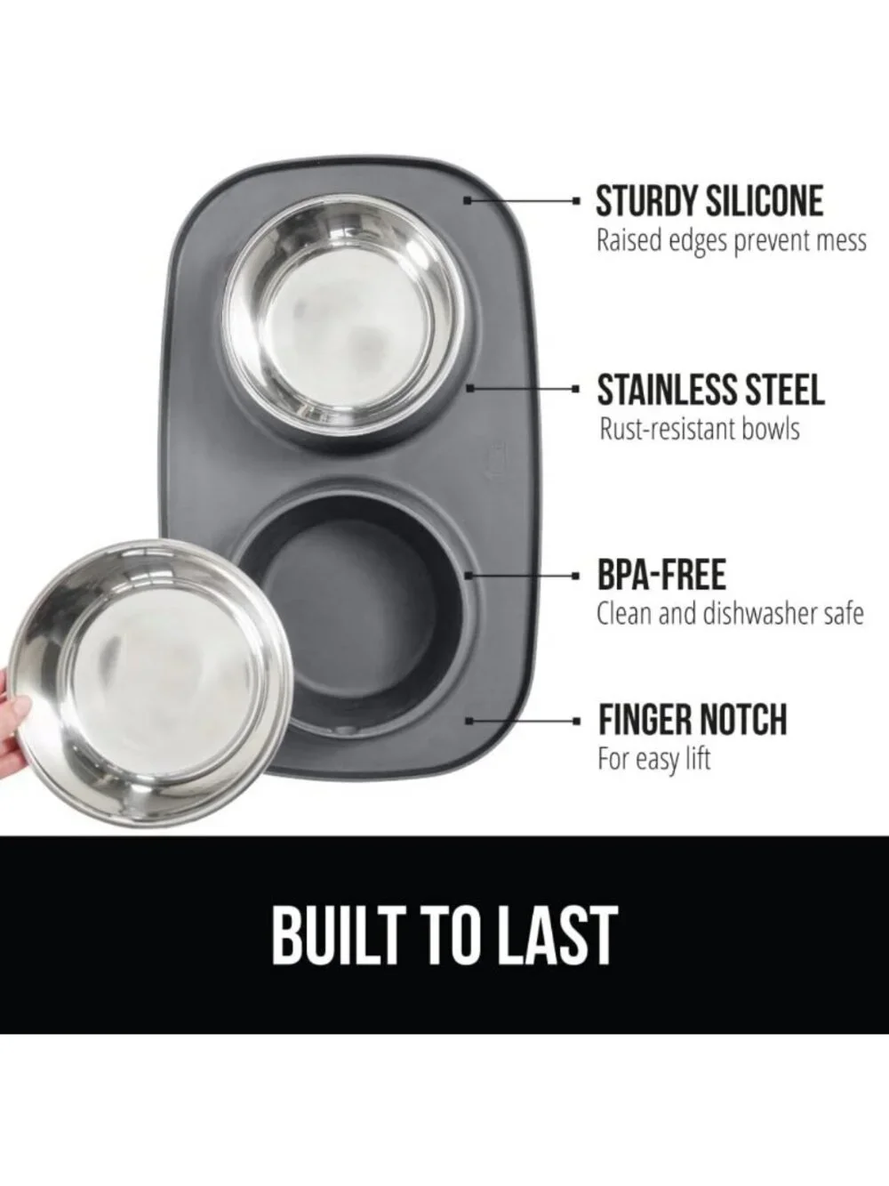 Stainless Steel Dog Bowl Set with Feeding Mat - 1 Cup, Non-Slip Gray Design